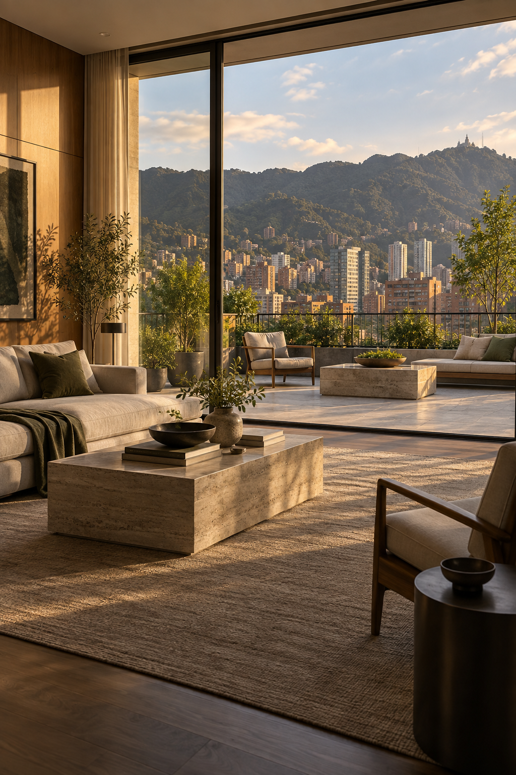 Detalle conceptual de una terraza y zona social